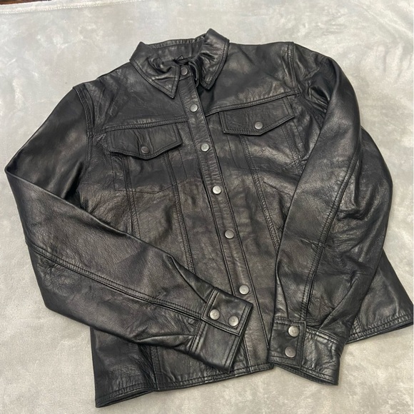 Leather King y2k Women's Black Leather Trucker Jacket 4549 - Picture 1 of 8